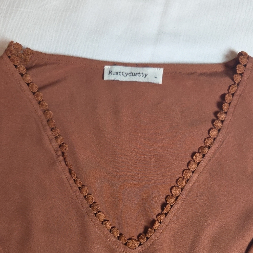 Russtydustty Boho Lace Sleeve Blouse in Brown,sz L. - Picture 4 of 4